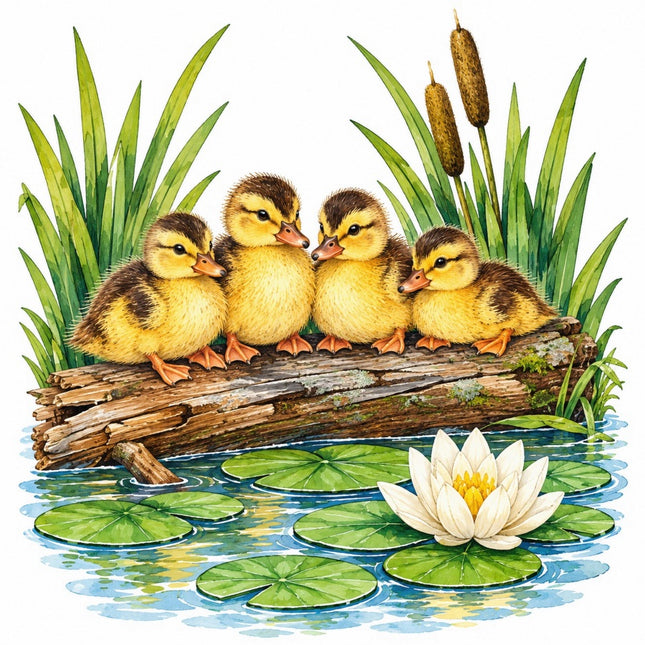 Pond Duck Ducklings 100% Cotton Fabric Panel Block Quilt Square FLIP-AAC229
