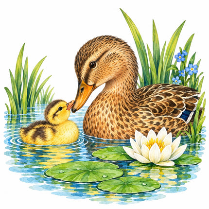 Pond Duck & Duckling 100% Cotton Fabric Panel Block Quilt Square AAC230