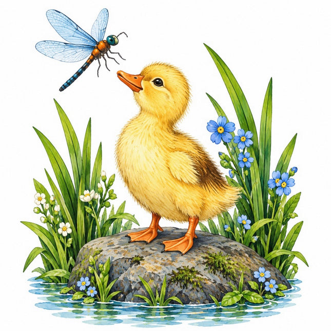Pond Duck & Duckling & Dragonfly 100% Cotton Fabric Panel Block FLIP-AAC231