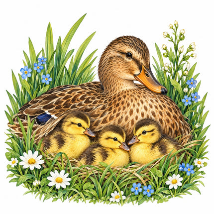 Duck & Ducklings 100% Cotton Fabric Panel Block AAC233