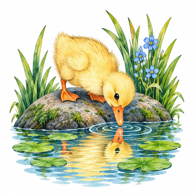 Pond Duck & Duckling 100% Cotton Fabric Panel Block AAC234