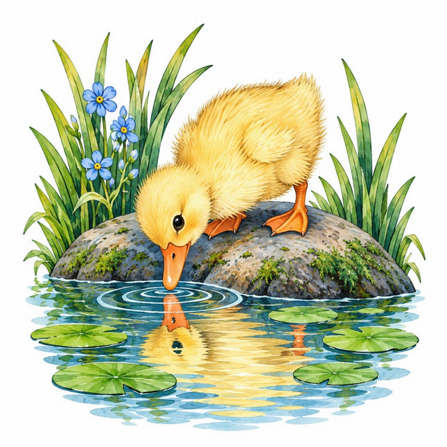 Pond Duck & Duckling 100% Cotton Fabric Panel Block FLIP-AAC234
