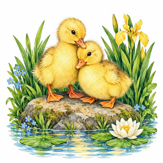 Pond Ducks & Ducklings 100% Cotton Fabric Panel Block FLIP-AAC235