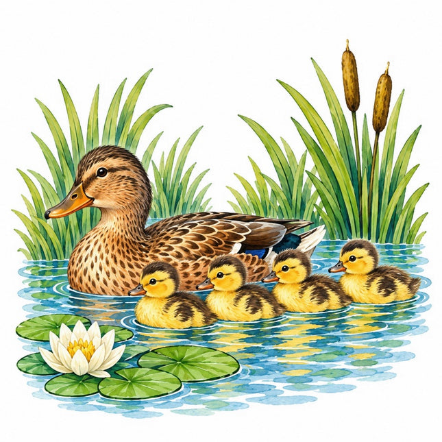 Pond Ducks & Ducklings 100% Cotton Fabric Panel Block FLIP-AAC236