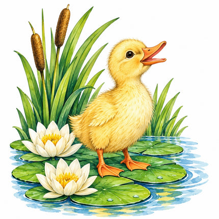 Pond Duck & Duckling 100% Cotton Fabric Panel Block AAC237