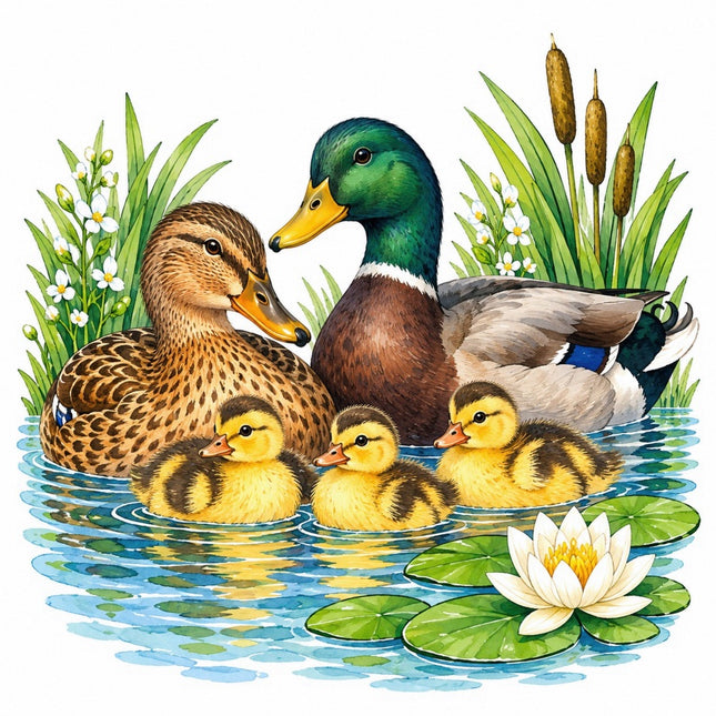 Pond Ducks & Ducklings 100% Cotton Fabric Panel Block FLIP-AAC238