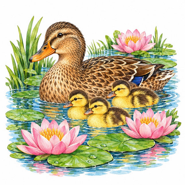 Pond Ducks & Ducklings 100% Cotton Fabric Panel Block FLIP-AAC240