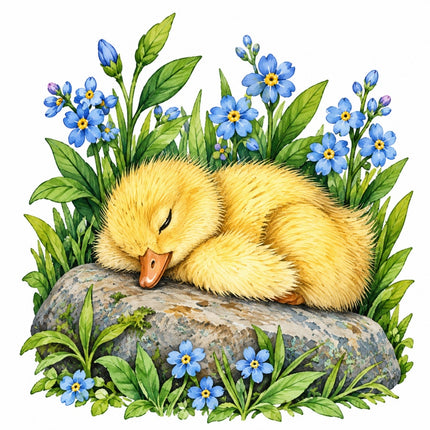 Pond Duck & Duckling 100% Cotton Fabric Panel Block Quilt Square AAC241