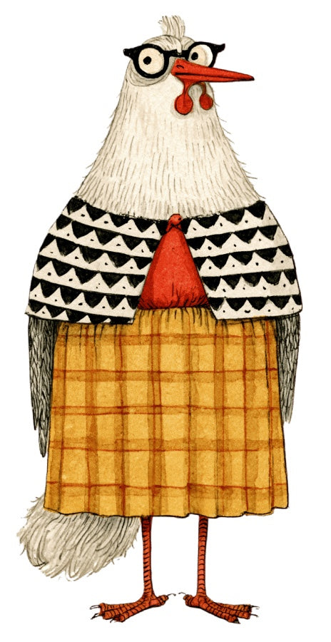 Anthropomorphic Chicken 100% Cotton Fabric Panel Block Quilt Square AAC286