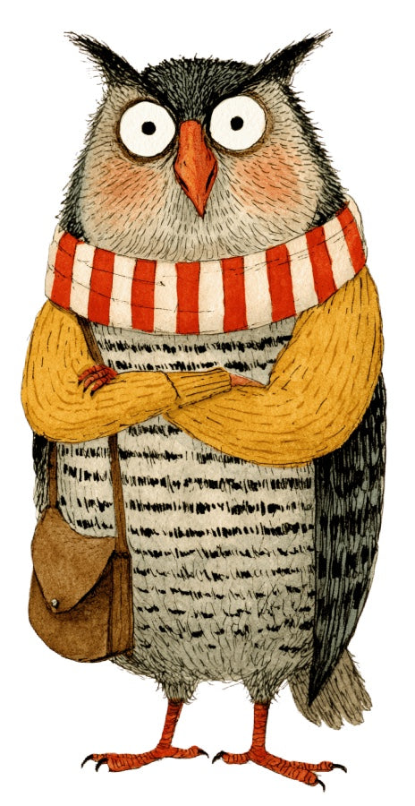 Anthropomorphic Owl 100% Cotton Fabric Panel Block Quilt Square AAC319