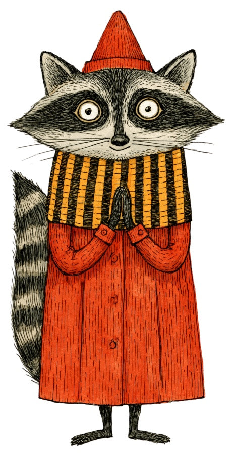 Anthropomorphic Raccoon 100% Cotton Fabric Panel Block Quilt Square AAC337