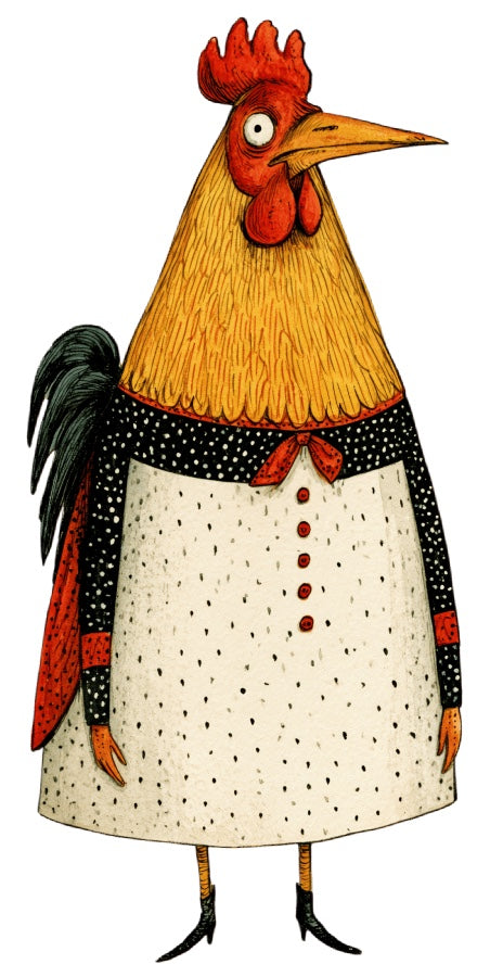 Anthropomorphic Chicken 100% Cotton Fabric Panel Block Quilt Square AAC340
