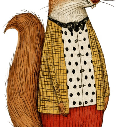 Anthropomorphic Squirrel 100% Cotton Fabric Panel Block Quilt Square AAC342