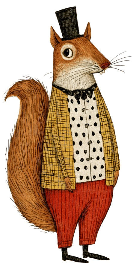 Anthropomorphic Squirrel 100% Cotton Fabric Panel Block Quilt Square AAC342