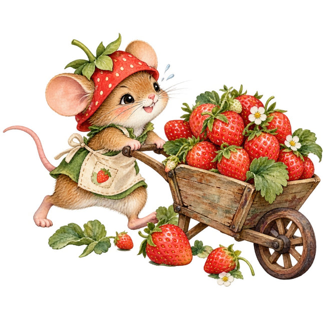 Strawberry Mouse 100% Cotton Fabric Panel Block Quilt Square AAC3500
