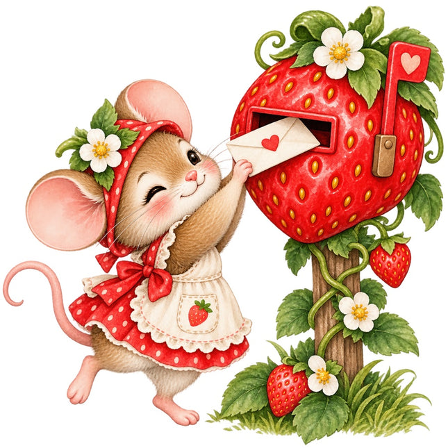 Strawberry Mouse 100% Cotton Fabric Panel Block Quilt Square AAC3501