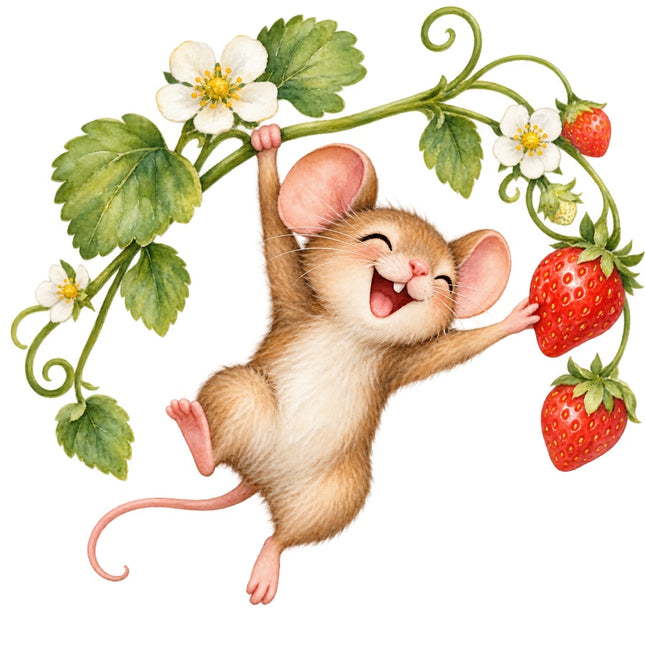 Strawberry Mouse 100% Cotton Fabric Panel Block Quilt Square AAC3502