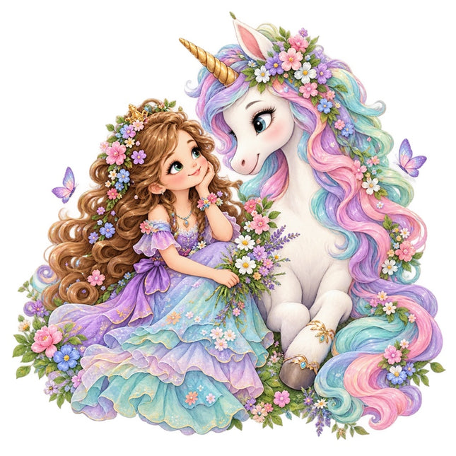 Girl & Unicorn 100% Cotton Fabric Panel Block Quilt Square AAC3505