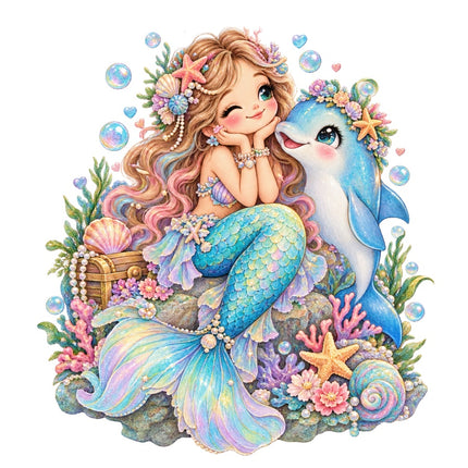 Mermaid & Dolphin 100% Cotton Fabric Panel Block Quilt Square AAC3507
