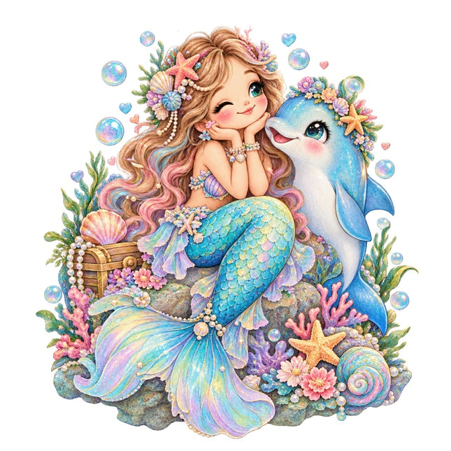 Mermaid & Dolphin 100% Cotton Fabric Panel Block Quilt Square AAC3507