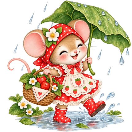 Strawberry Mouse 100% Cotton Fabric Panel Block Quilt Square AAC3508
