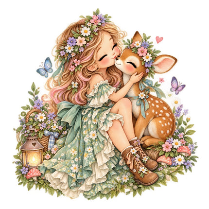 Girl & Deer 100% Cotton Fabric Panel Block Quilt Square AAC3510