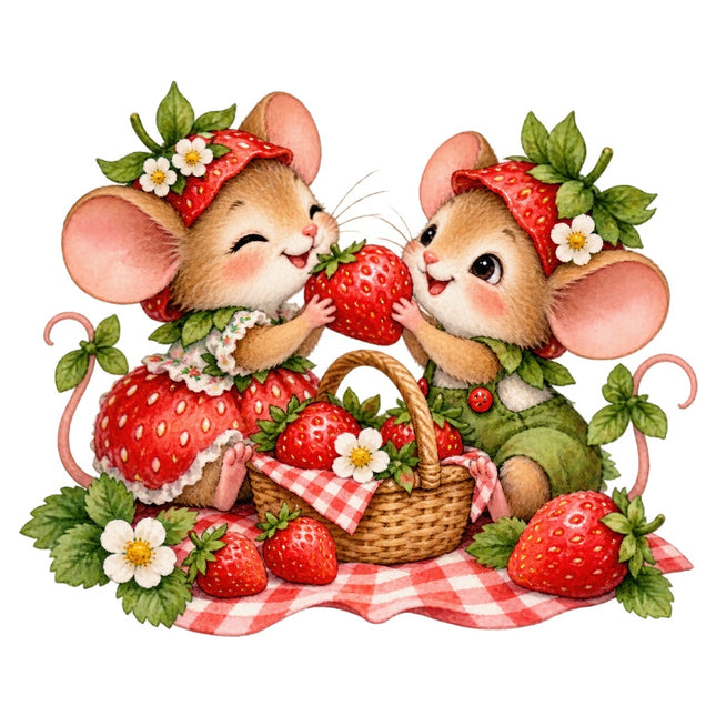 Strawberry Mouse Mice 100% Cotton Fabric Panel Block Quilt Square AAC3511