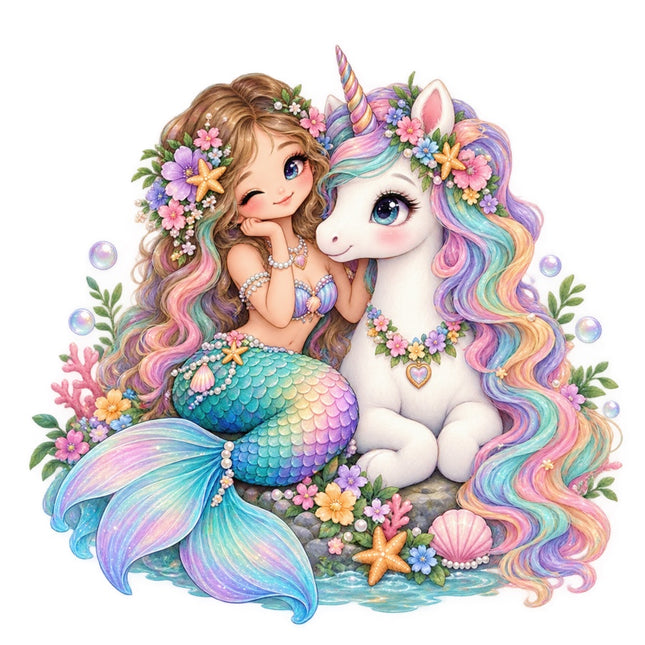 Mermaid & Unicorn 100% Cotton Fabric Panel Block Quilt Square AAC3512