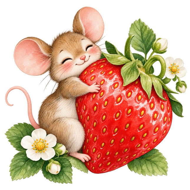 Strawberry Mouse 100% Cotton Fabric Panel Block Quilt Square AAC3513