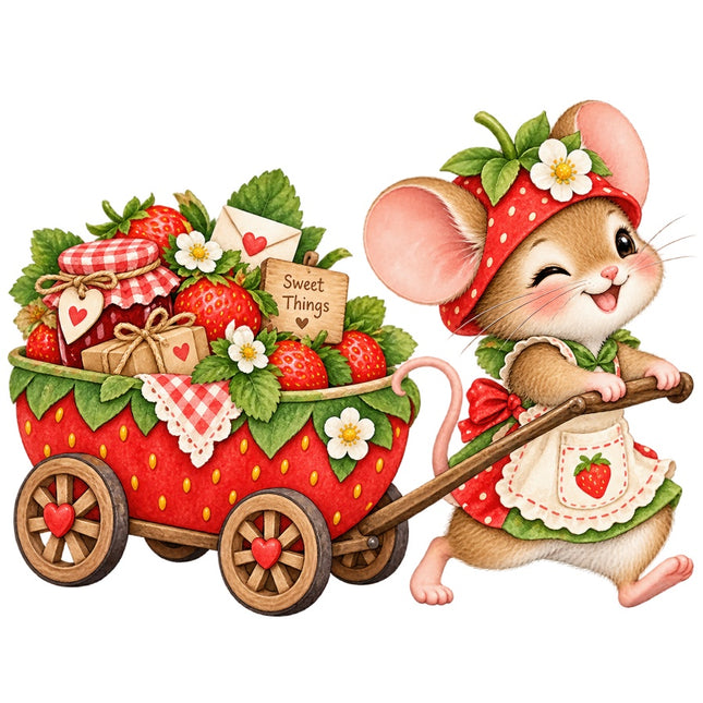 Strawberry Mouse 100% Cotton Fabric Panel Block Quilt Square AAC3514