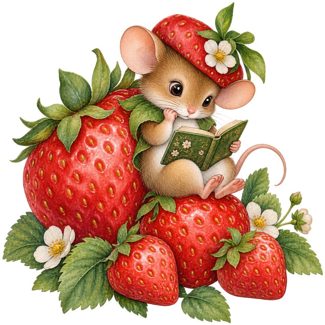 Strawberry Mouse 100% Cotton Fabric Panel Block Quilt Square AAC3517