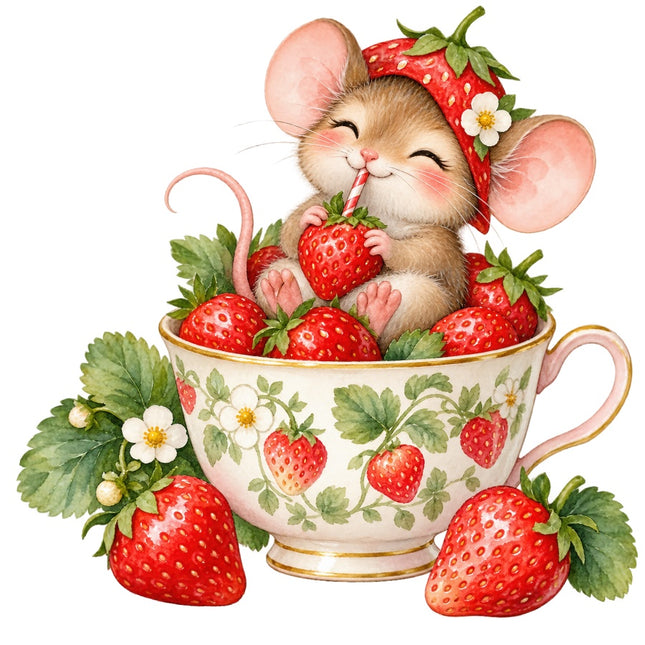 Strawberry Mouse 100% Cotton Fabric Panel Block Quilt Square AAC3518
