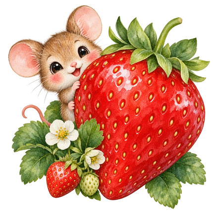 Strawberry Mouse 100% Cotton Fabric Panel Block Quilt Square AAC3519