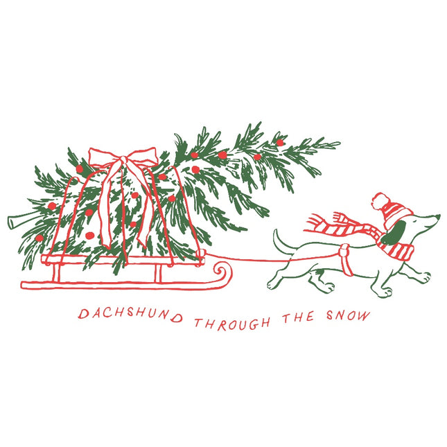 Christmas Dachshund Through The Snow 100% Cotton Fabric Panel Block AAC3520