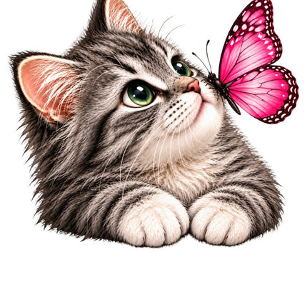 Cat & Butterfly 100% Cotton Fabric Panel Block Quilt Square AAC3525