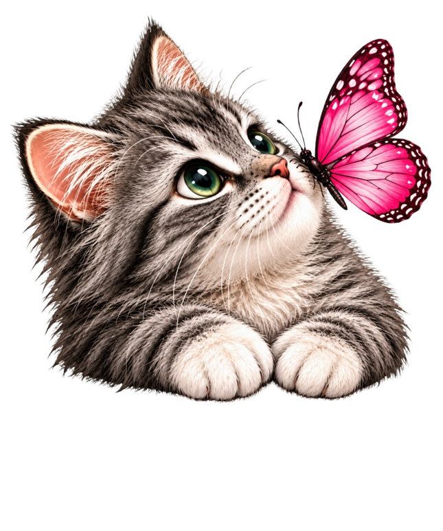 Cat & Butterfly 100% Cotton Fabric Panel Block Quilt Square AAC3525