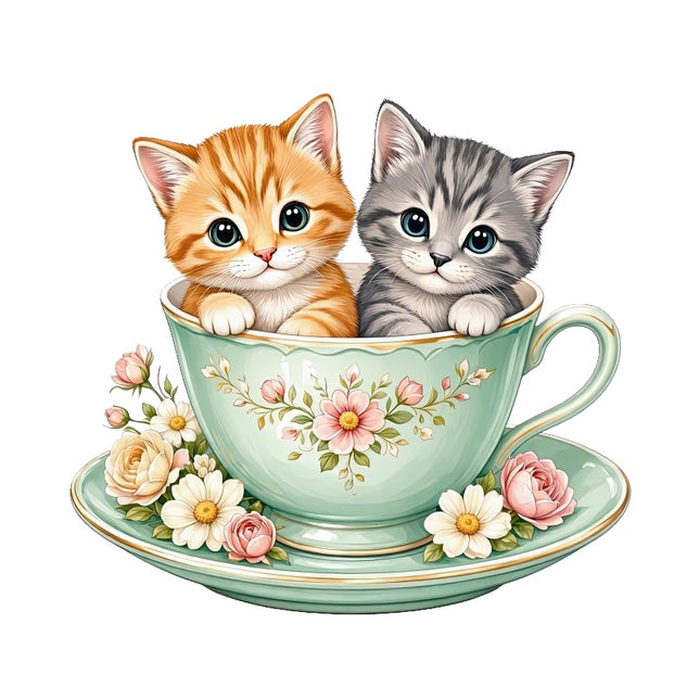 Cats Kittens in Teacup 100% Cotton Fabric Panel Block Quilt Square AAC3531