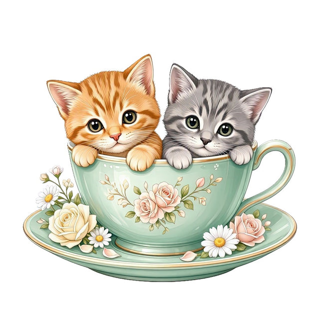 Kittens Cats in Teacup 100% Cotton Fabric Panel Block Quilt Square AAC3545