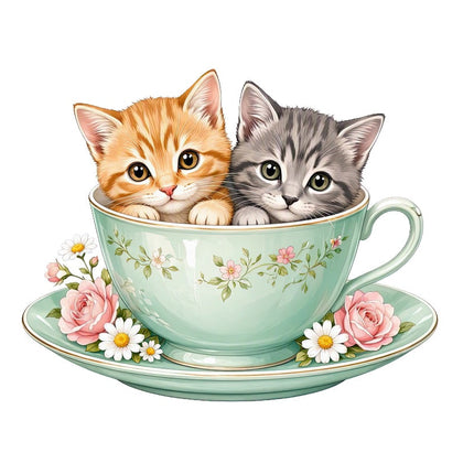 Kittens Cats in Teacup 100% Cotton Fabric Panel Block Quilt Square AAC3558
