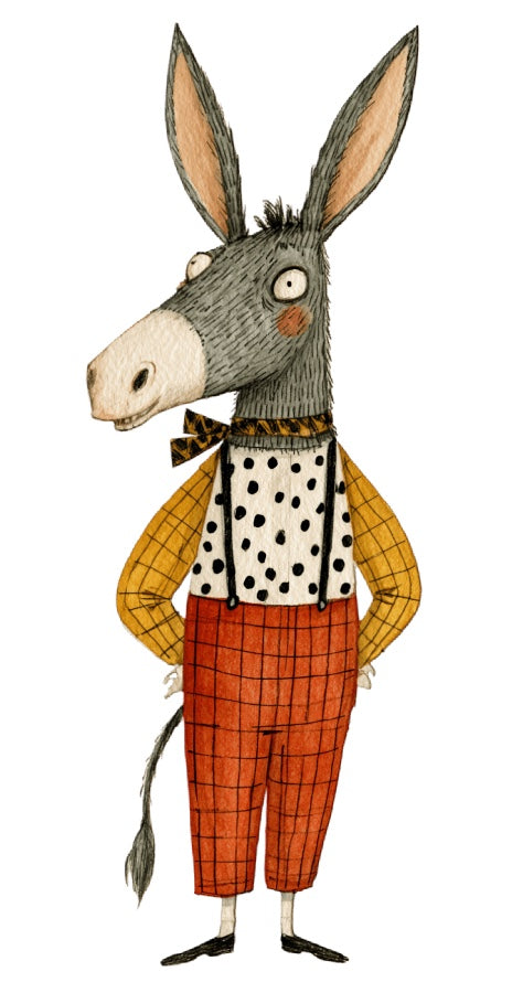 Anthropomorphic Donkey 100% Cotton Fabric Panel Block Quilt Square AAC368