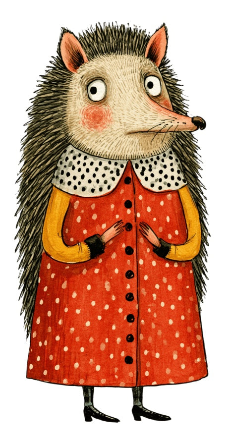 Anthropomorphic Hedgehog 100% Cotton Fabric Panel Block Quilt Square AAC376