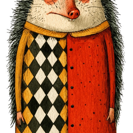 Anthropomorphic Hedgehog 100% Cotton Fabric Panel Block Quilt Square AAC378