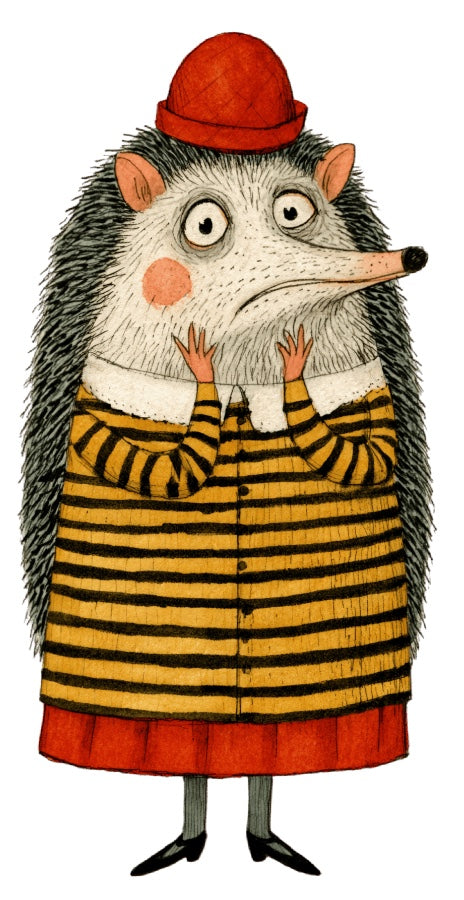 Anthropomorphic Hedgehog 100% Cotton Fabric Panel Block Quilt Square AAC379