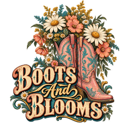 Cowgirl Boots & Blooms 100% Cotton Fabric Panel Block Quilt Square AAC403