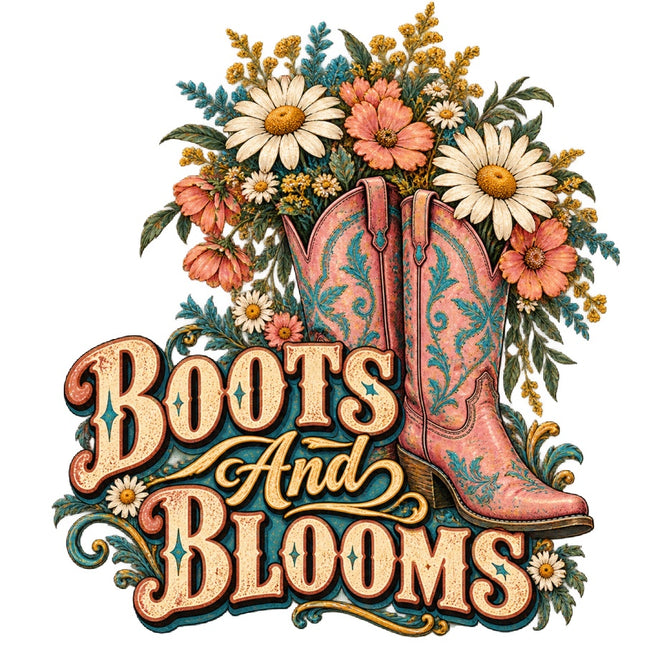 Cowgirl Boots & Blooms 100% Cotton Fabric Panel Block Quilt Square AAC403