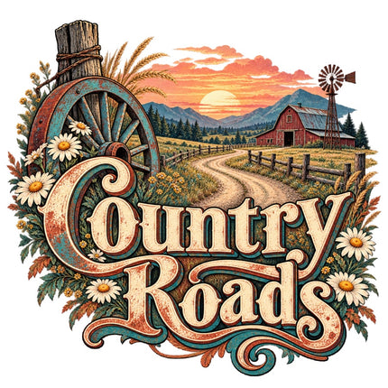 Country Roads 100% Cotton Fabric Panel Block Quilt Square AAC411