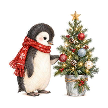 Christmas Penguin 100% Cotton Fabric Panel Block Quilt Square AAC533