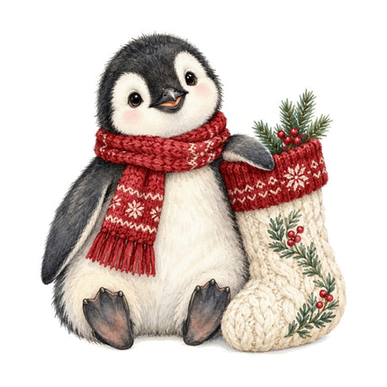 Christmas Penguin 100% Cotton Fabric Panel Block Quilt Square AAC539