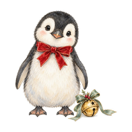 Christmas Penguin 100% Cotton Fabric Panel Block Quilt Square AAC541
