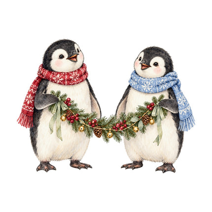 Christmas Penguins 100% Cotton Fabric Panel Block Quilt Square AAC545